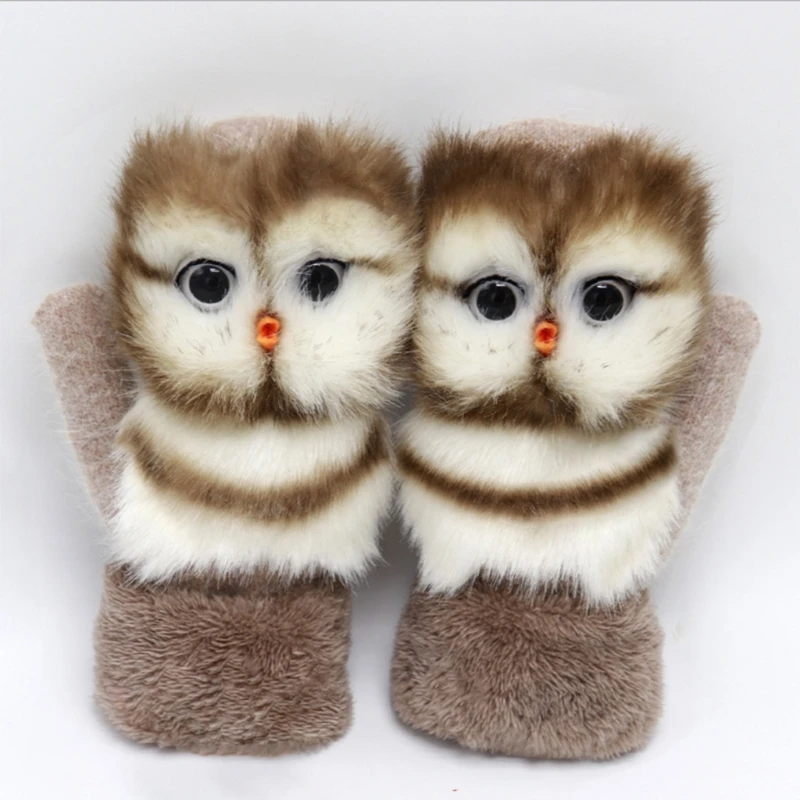 

Women Men Winter Knitted Gloves Cute 3D Fluffy Cartoon Animal Thermal Mittens 634C