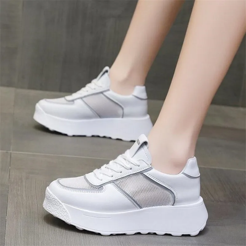 

New women's sneakers fashion leather mesh stitching straps thick-soled lightweight comfortable casual shoes women