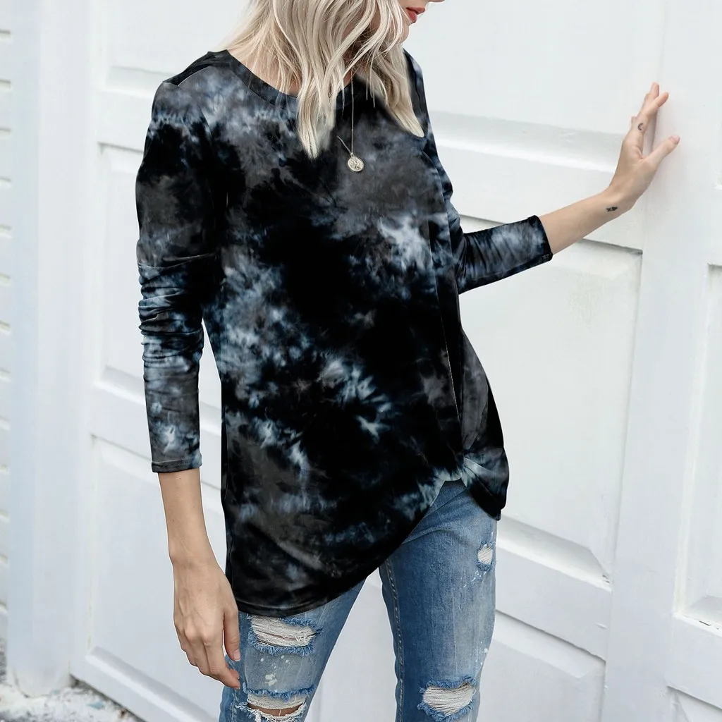 Женская осенне Весенняя футболка повседневный Свободный пуловер с длинными