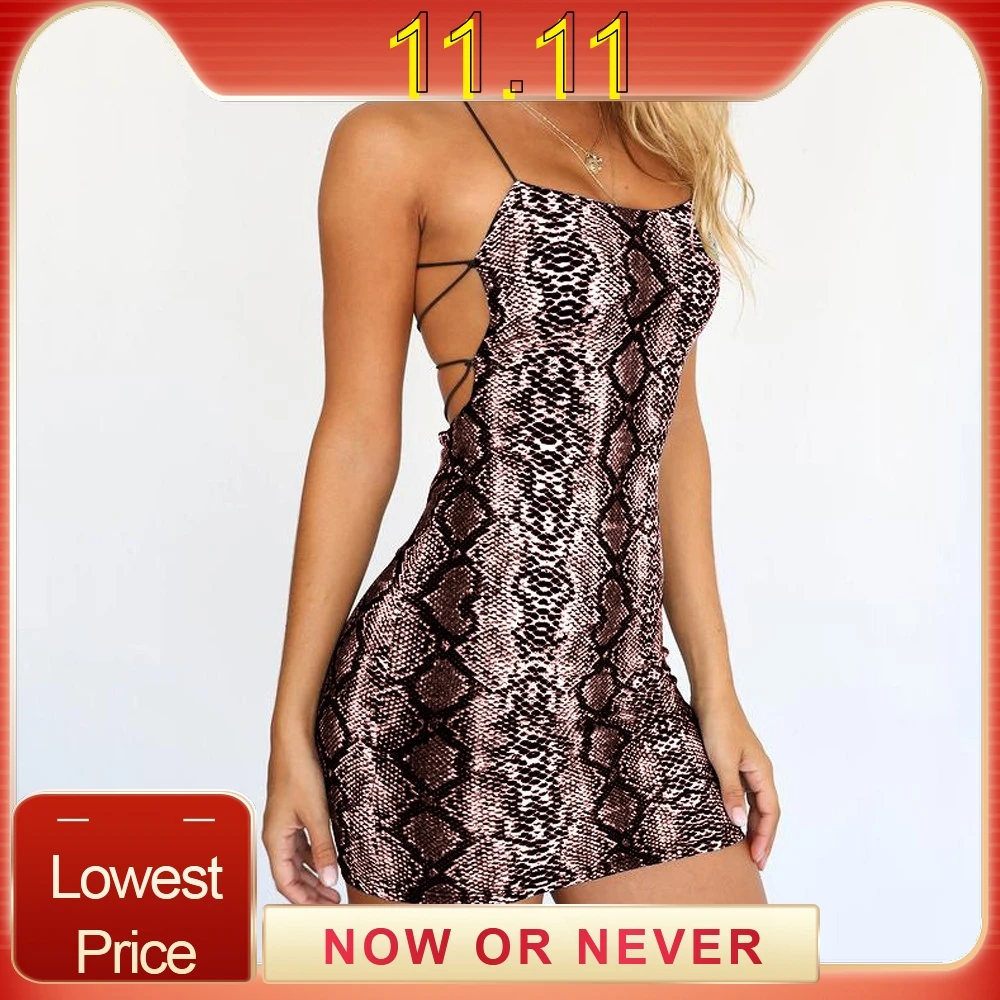 Сексуальное леопардовое платье женское без рукавов со змеиным принтом Бандажное