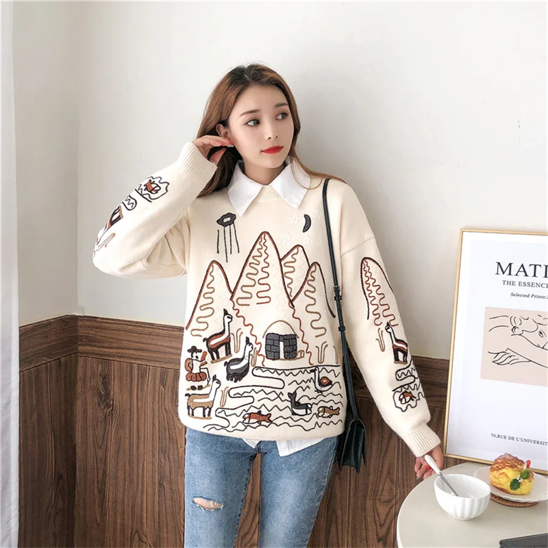 

Женский свитер с длинным рукавом и круглым вырезом, свободного покроя