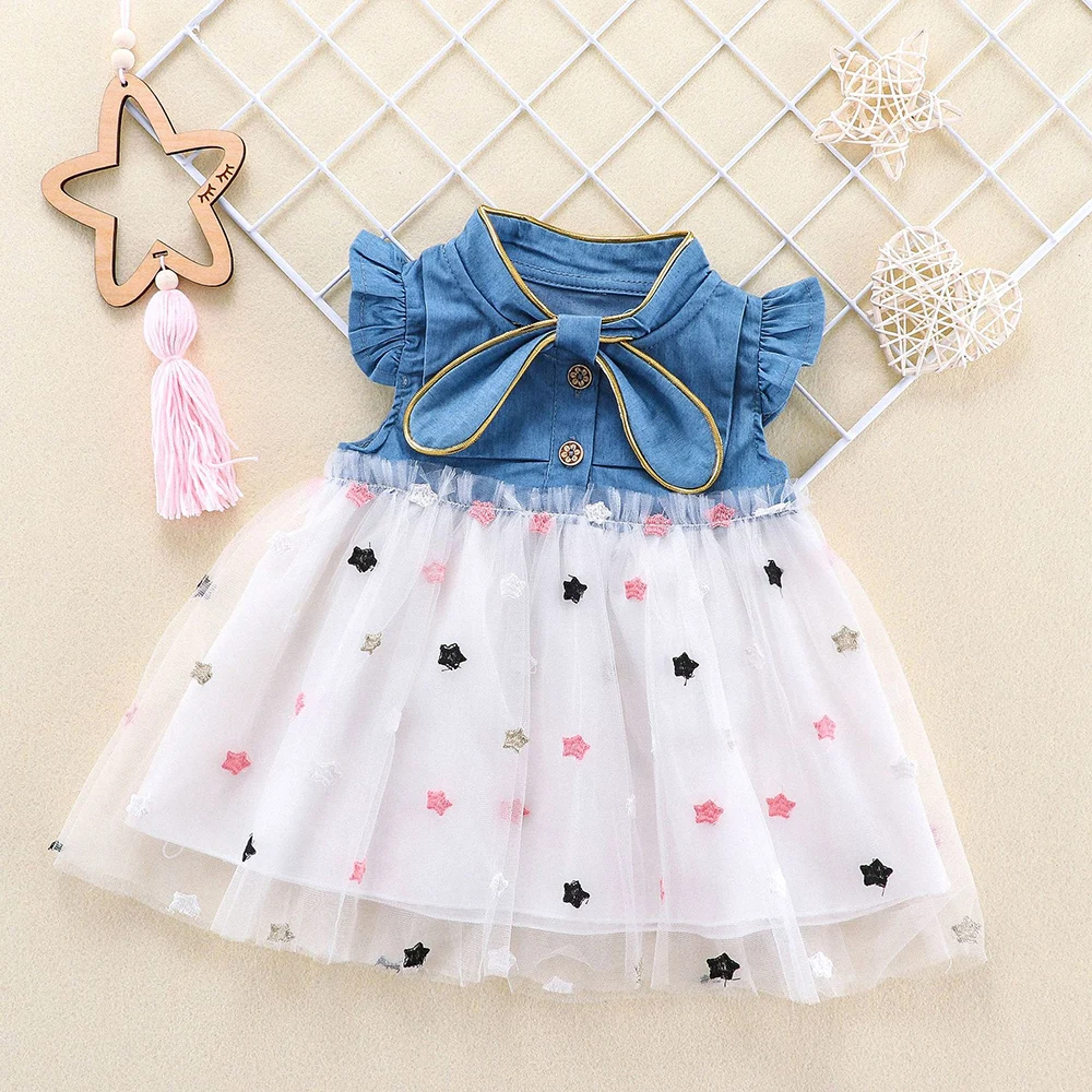 L9594white HE Hello Enjoy/платья для маленьких девочек; платье на крестины с кружевным бантом и блестками; платье принцессы для первого дня рождения; одежда для маленьких девочек - Цвет: L9594white