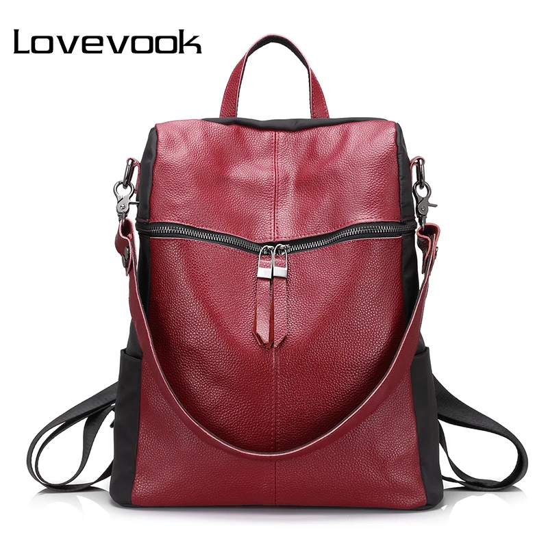 Женский большой рюкзак LOVEVOOK, школьный портфель для девочек подростков, наплечная сумка со съемным коротким плечевым ремнем для путешествия, из натуральной кожи и водонепроницаемого оксфорда
