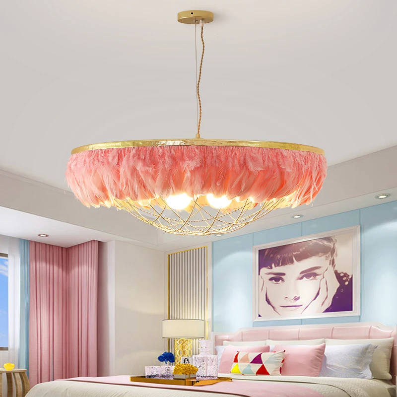 Свадебное украшение светильник с серым пером круглая светодиодная подвесная