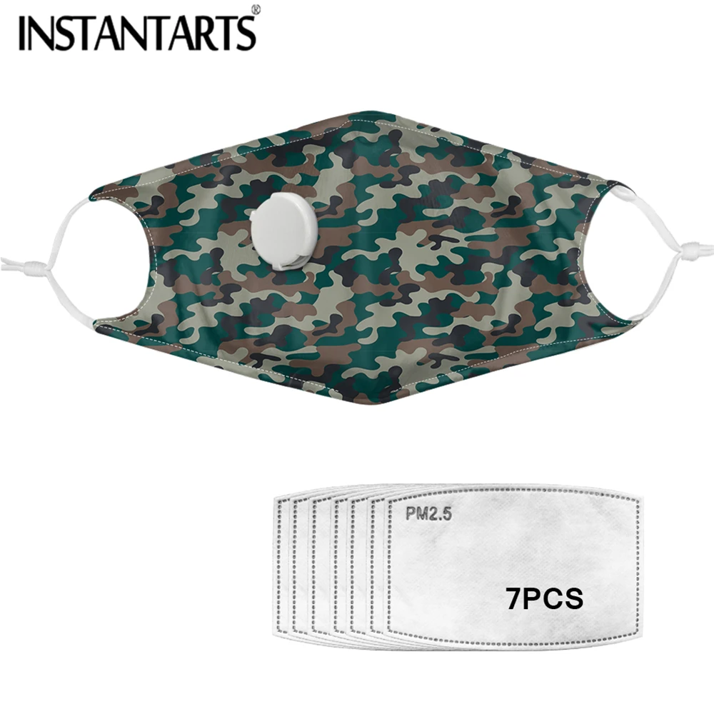 INSTANTARTS Армейский Камуфляж для лица маска рта с дыхательным клапаном 7 шт PM2.5