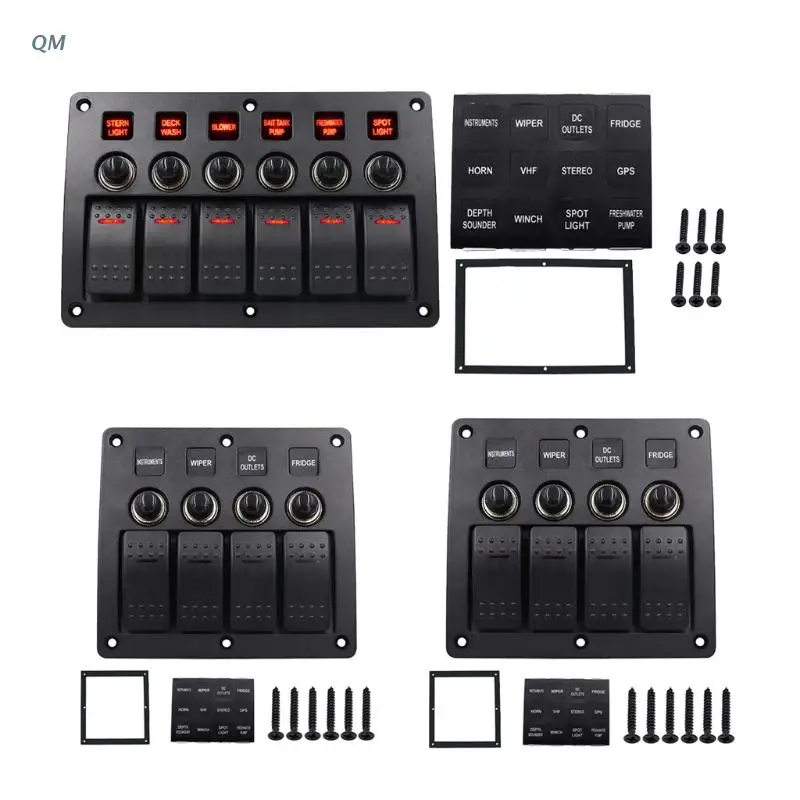 

6 Gang Red LED Waterproof Rocker Panel Switch w/Lens For Marine Boat 12-24V 13MF