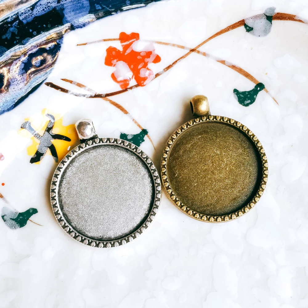 5 шт./лот 25 мм ожерелье с подвеской античная бронза серебро стекло Кабошон Пустые