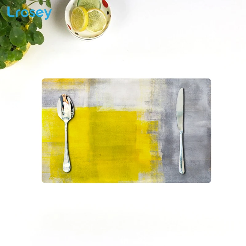 Yellow graffiti placemat simple modern ins cloth cotton and linen table mat insulation pad western food kitchen accessories | Дом и сад