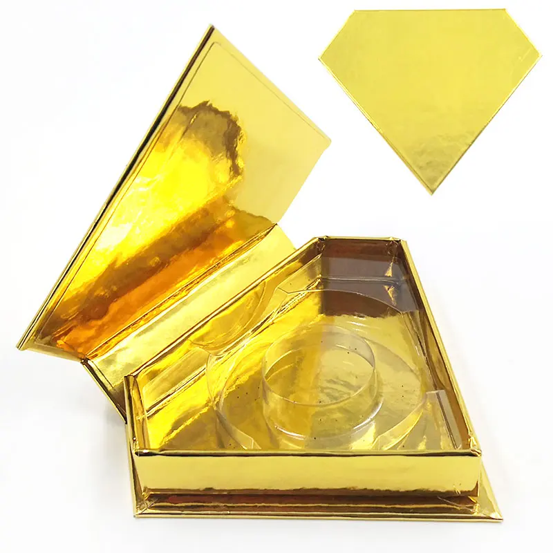 

Wholesale New Magnetic False Eyelash Packaging Triangle Golden Box Packaging Custom Logo Lash Boxes eyelashe Package Makeup Case