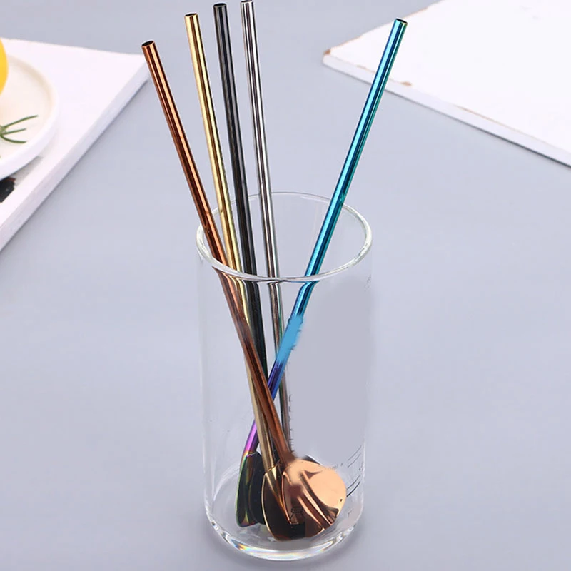 Креативная длинная соломенная ложка для размешивания кофе из нержавеющей стали