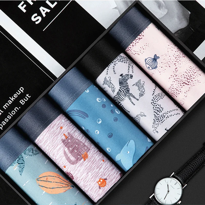 5Pcs/Lot Sexy Men's Underwear Flat Legged Shorts Ice Silk u Convex Bag Men's Underwear Flat Legged Pants Underwear Man
