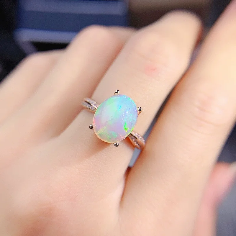 Jewelry 10mm*8mm Natural Opal Ring for Party 925 Silver Opal Silver Ring Fashion Opal Jewelry Gift for Woman