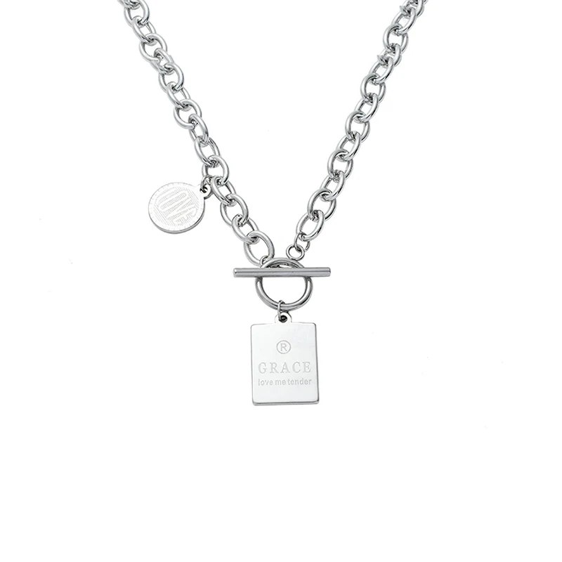 

Square necklace female titanium steel ins niche design sense Wei Yi men's fashion cool hip-hop clavicle chain sweater chain acce