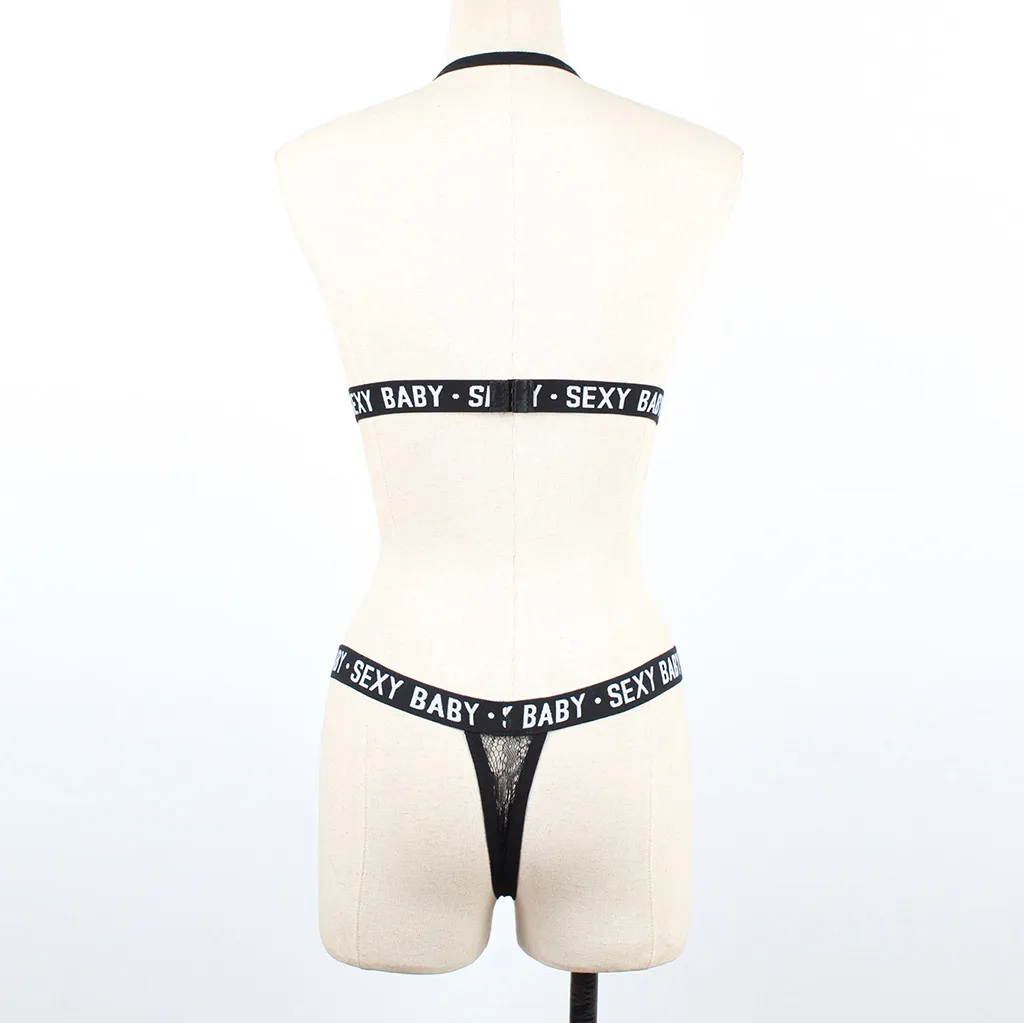 

Women Erotic Sexy Lingerie Costumes Letter Printed Lace Bra Set Porno Transparent Underwear Baby Doll Sexy Lingerie Lenceria