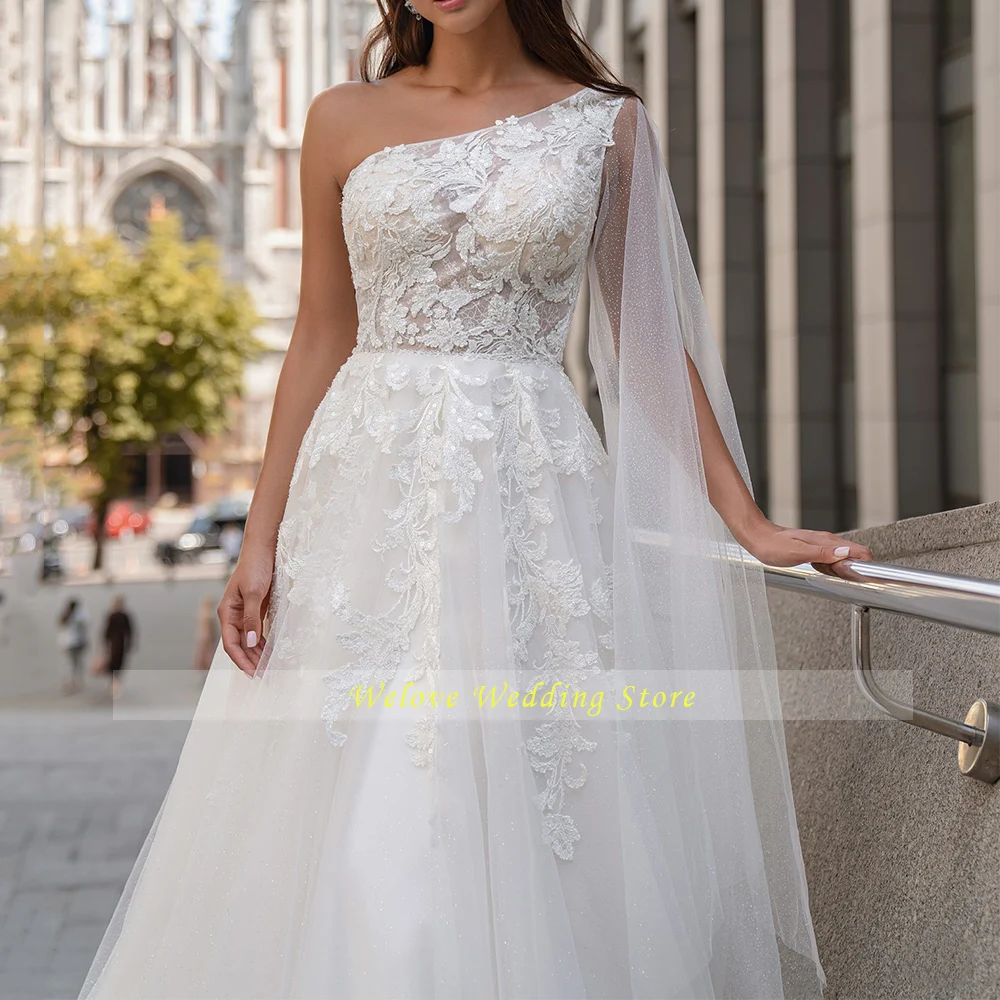 

Vintage One Shoulder Vestido De Novia Sleeveless Wedding Dresses Luxury Garden Bridal Gown Applique Tulle White Princesa
