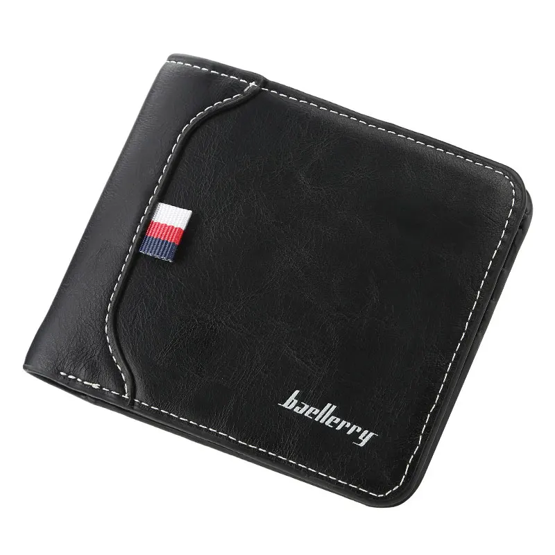 Топ Винтажный Мужской кожаный брендовый Роскошный кошелек короткие тонкие мужские кошельки для денег Клип Кредитная карта доллар цена Portomonee Carteria - Цвет: Черный