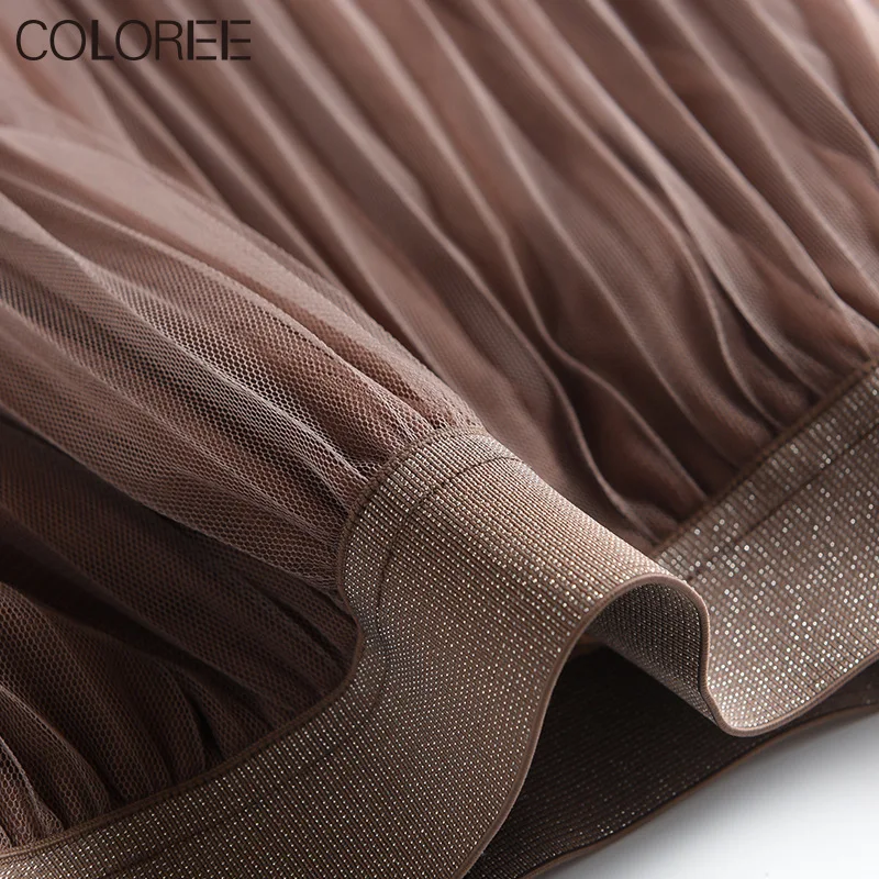 

2021 Korean Fashion Women's Skirts Summer Casual Vintage Elastic Waist Pleated Mesh Long Skirts