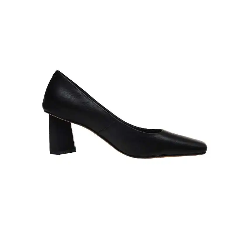 

Krazing pot natural leather square toe high heels three colors young lady daily wear concise style shallow cozy women pumps L38