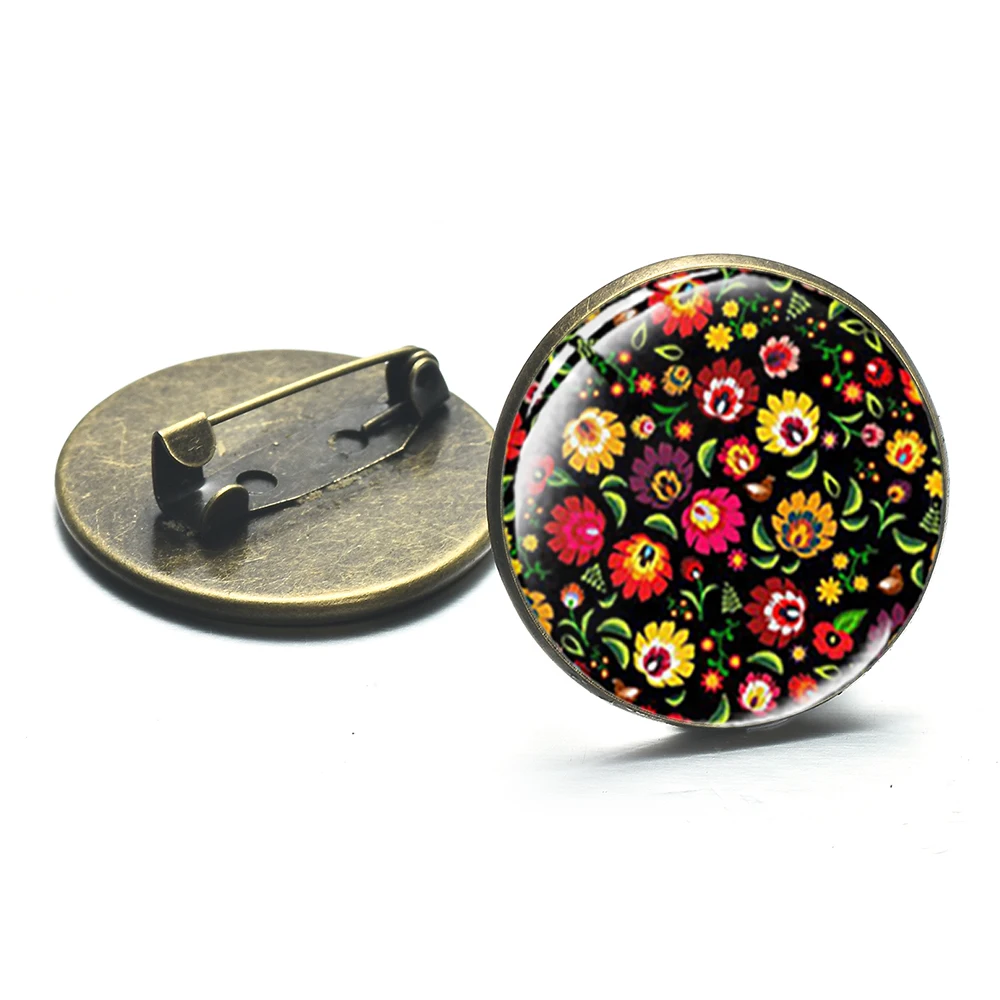 Женская Брошь в стиле бохо круглая брошь из стекла с цветочным принтом 2019 |