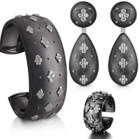 brand new 3pc open bracelet ring earring set for women bridal wedding shiny cubic zircon dubai party wedding jewelry boho