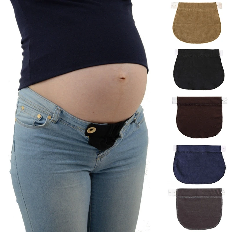 

Maternity Pregnancy Waistband Belt Solid Color Adjustable Elastic Waist Lengthening Pants Extender with 3 Buttons