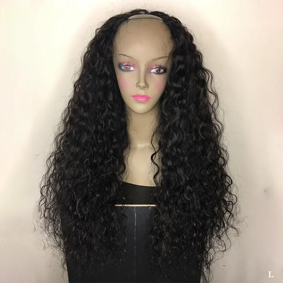 

180% u-образный парик, волнистые вьющиеся человеческие волосы, парики для женщин Remy, Бразильский натуральный цвет с регулируемым ремешком, лег...