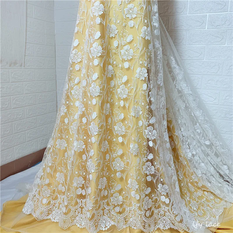 Новинка 2019 белая сетчатая кружевная ткань для платья оптовая продажа