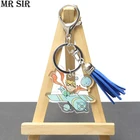 Брелок для ключей с изображением милой лисы, розы, планеты, сказки, Маленького принца, из акрила, брелок принц, подарок, украшения с подвесками-кисточками