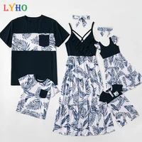 2021 summer cotton mom dad daughter baby family clothes flower printed ruffles short sleeve cotton shirt dress rompers outfits