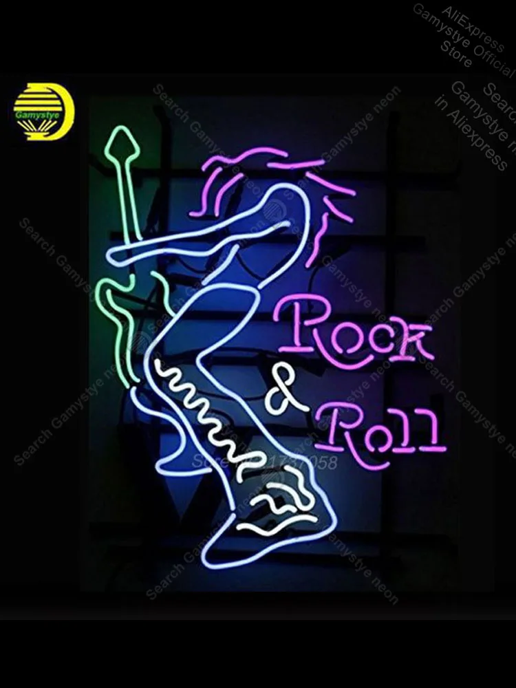 

Неоновая вывеска для гитаристов Rock And Roll, вывеска с неоновыми лампочками, значок ручной работы, значок со светом, внешний дисплей, музыка, рек...