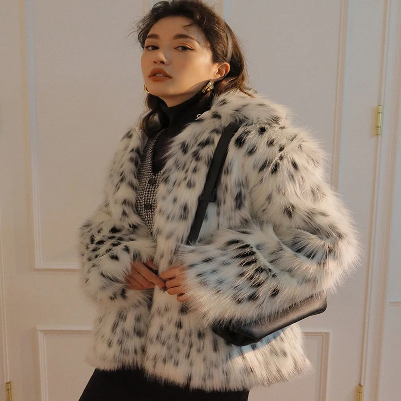 

high quality 2020 WINTER women fashion Lynx pattern faux fur coats Korean elegant fake fox fur outerwear PLUS SIZE fur A305