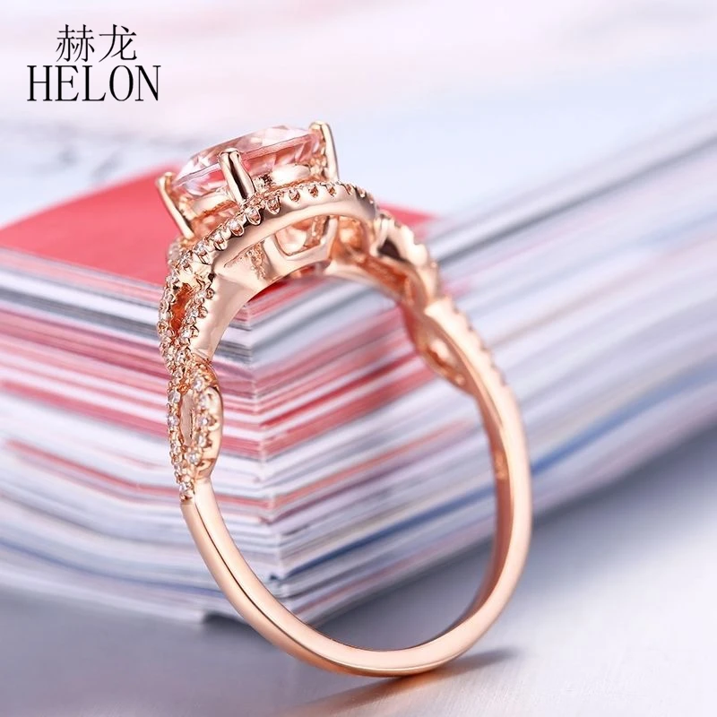HELON твердое 10 к розовое золото безупречное 1.2ct подлинный натуральный морганит алмаз обручальное кольцо драгоценный камень для женщин Трендовое ювелирное изделие