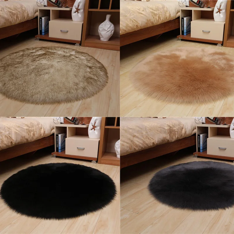 Коврик из искусственного меха OIMG Пушистый Ковер круглой формы 6 см ворс для