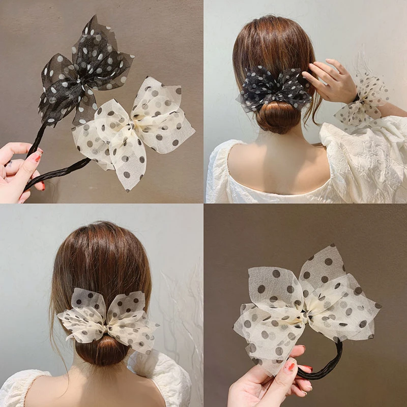 

Hair Scrunchies DIY Flower Donut Maker Tools Chiffon Bow Polka Dot Bun Hairstyle Sweet Foldable Barrette Hairdressing Tools