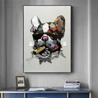 abstract dog smoking oil painting on canvas nordic bulldog with glasses wall art posters prints pictures for kids room decor