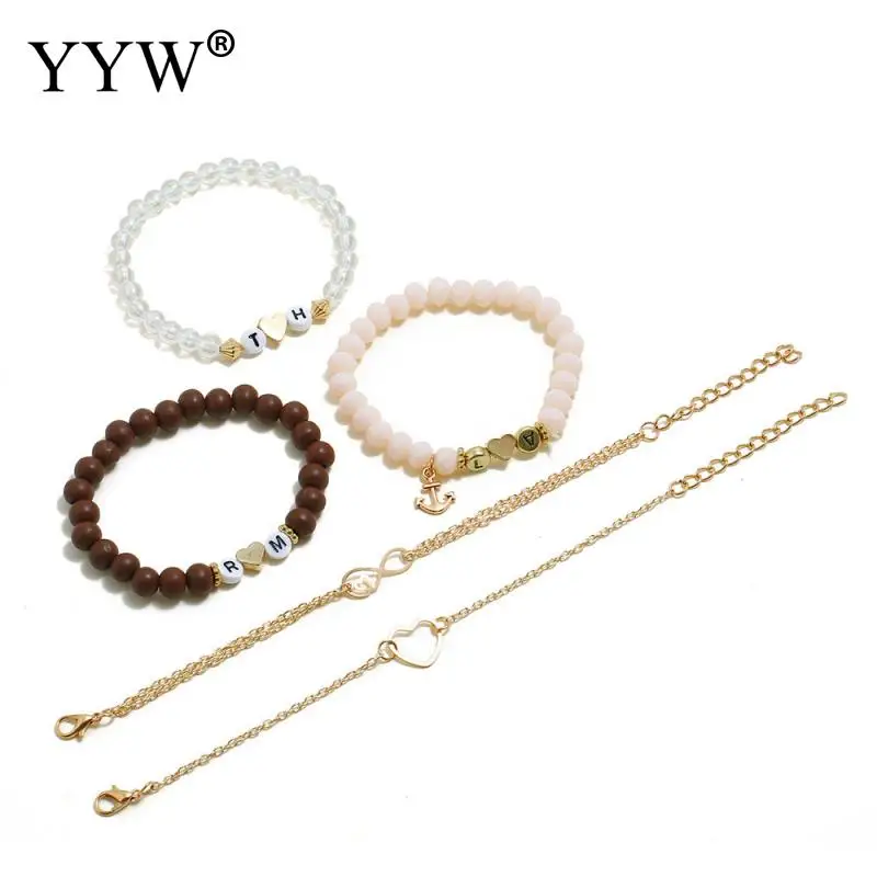 

Love Heart Letter Anchor Beaded Bracelet Hollow Love Heart Circle Pendant Fashion All-Match Bracelet For Female Daily Wear