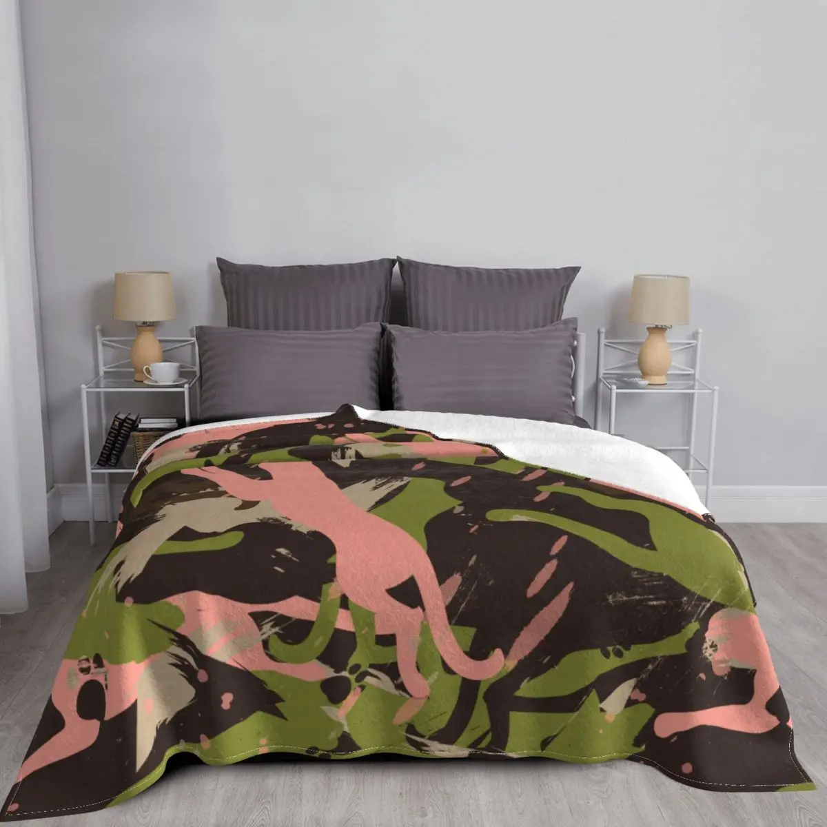 Tiger Russian Woodland Camouflage Blanket Fleece Autumn/Winter Multi-function Warm Throw Blankets for Bed Couch Plush Thin Quilt | Дом и сад