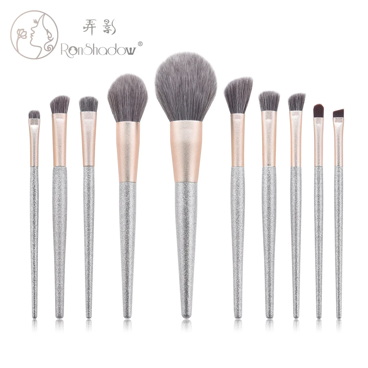 

Cosmetic Brush Package (10 Pieces) Silver Color Powder Brush Blush Brush Makeup Tools