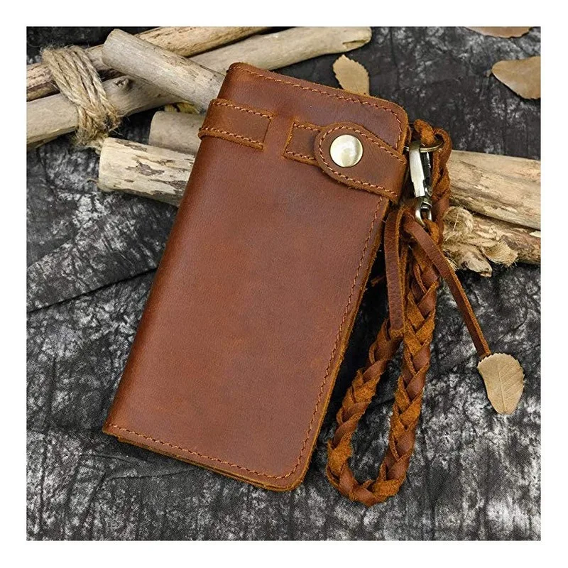 Ретро Для Мужчин's кожаные длинные Анти кражи кошелька мужчин кольцо для ключей