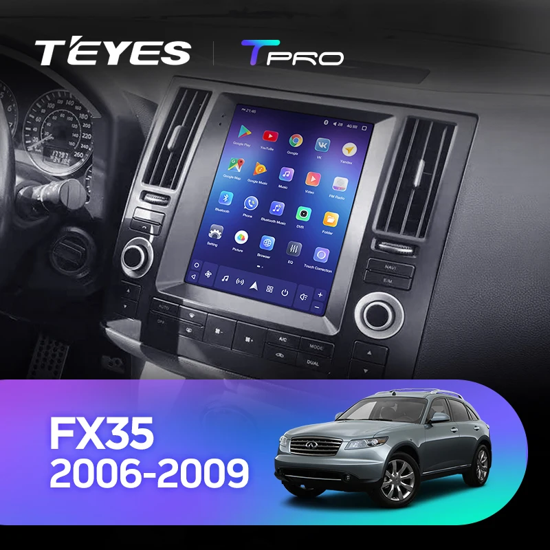 TEYES TPRO Штатная магнитола для Инфинити ФХ35 Экран Тесла Infiniti Fx35 Tesla screen 2006 2009 Android 8.1, до 8-ЯДЕР, до 4+ 64ГБ 32EQ+ DSP 2DIN автомагнитола 2 DIN DVD GPS мультимедиа автомобиля головное устройство