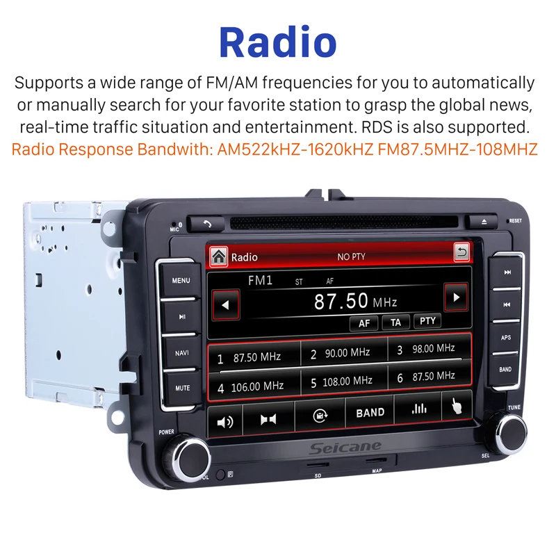 Автомобильный DVD радиоплеер Seicane мультимедийный проигрыватель 7 дюймов для Volkswagen