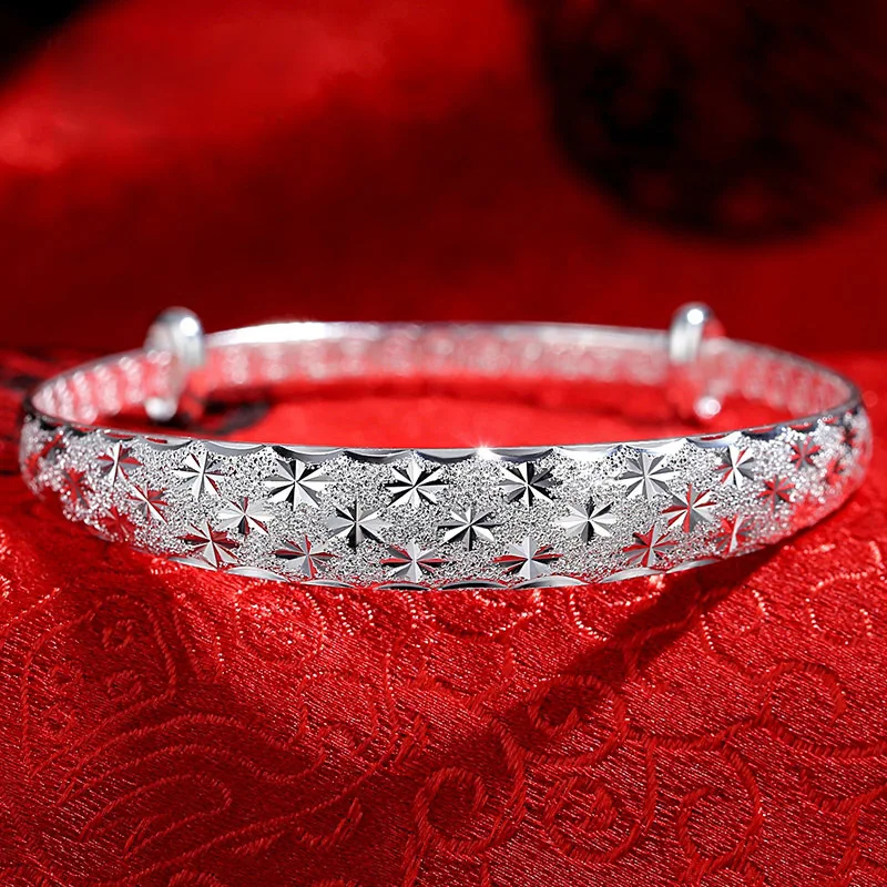 

999 Sterling Silver Bracelet Open Adjustable Bracelet Jewelry Temperament Bracelete GirlFriend and Mother Gift For Women