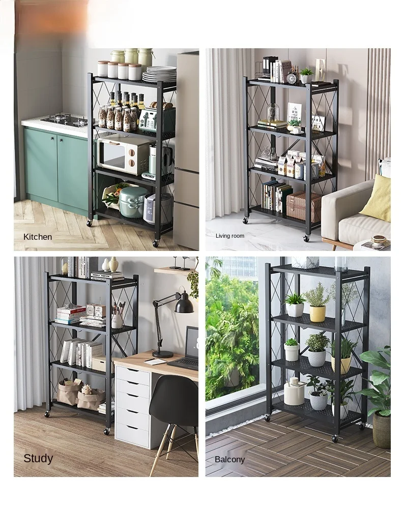 

Installation-free kitchen goods shelf floor-standing multi-layer microwave oven folding storage shelf