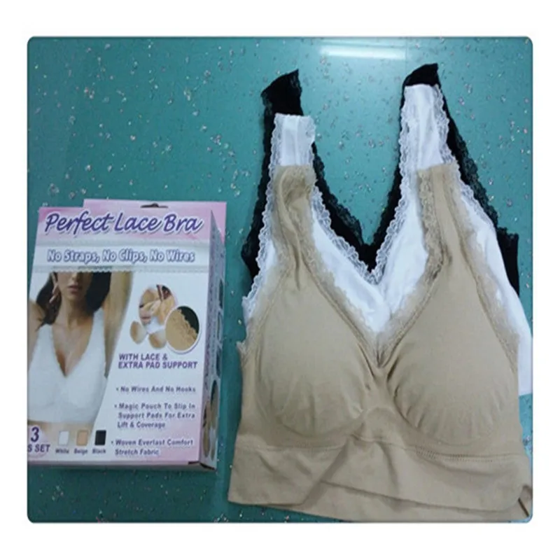 Wholesale Seamless Sexy Lace Genie Bra With Removable Pad 150pcs/Lot(3 Pcs A Bag) Free Shipping