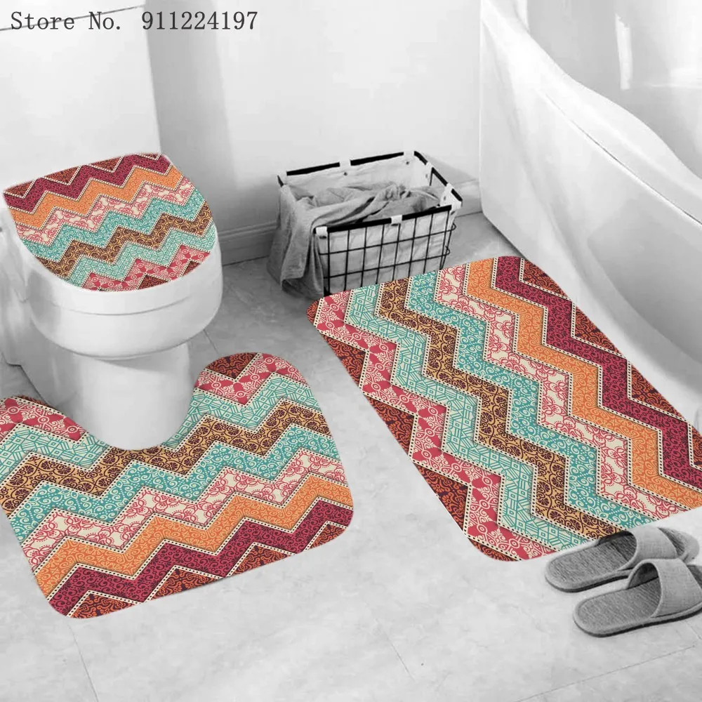 

Bohemia Style Bath Mat Set 3 pieces Non-slip Floor Mats Toilet Rugs Moon And Sun Print Shower Foot Pads Bathroom Carpets