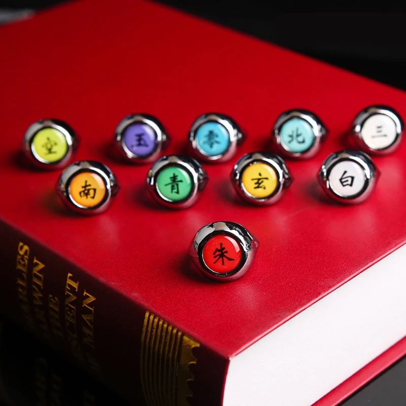 

Cartoon Akatsuki Shippuuden Jewerly Cosplay Costume Rings Itachi Fashion Table Akatsuki Membermetal Ring Accessory Set