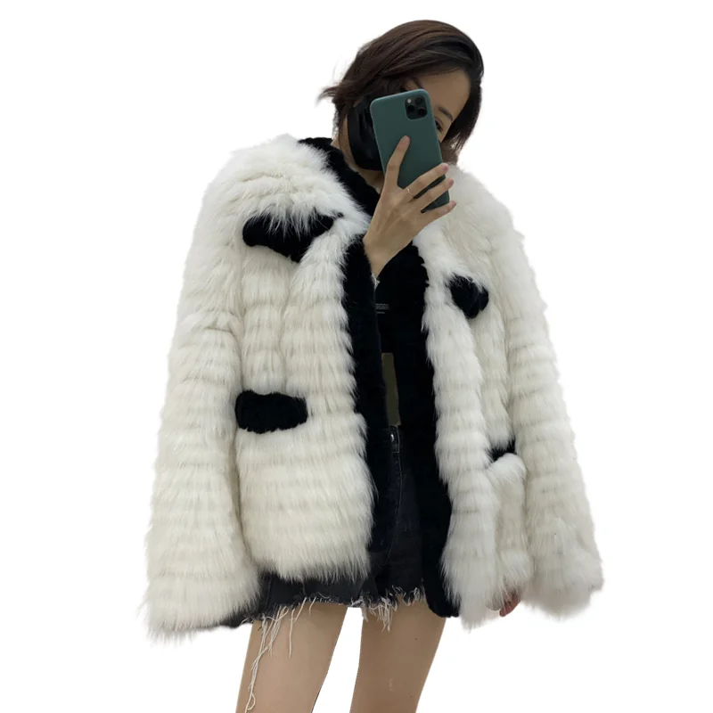 Small Fragrance Real Fur Coat Women Winter Natural Fox Fur Jackets Loose Size Warm Clothing Fashion Outwear For Lady