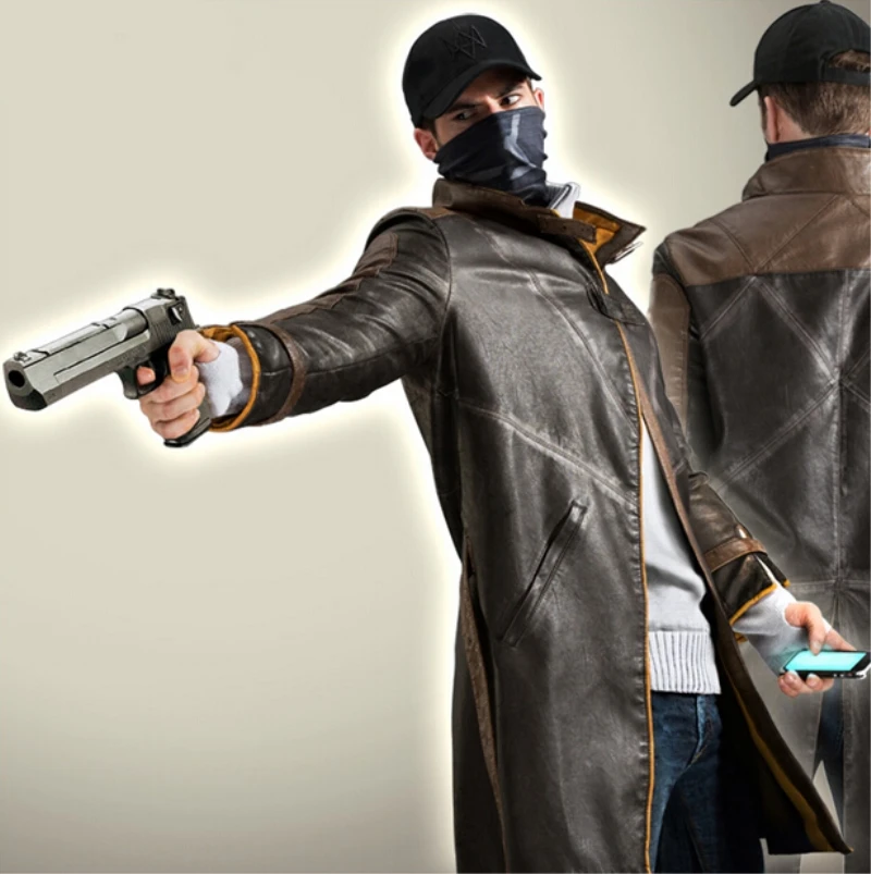 Часы Собаки косплей костюм куртка из искусственной кожи наряд Aiden Pearce ветровка