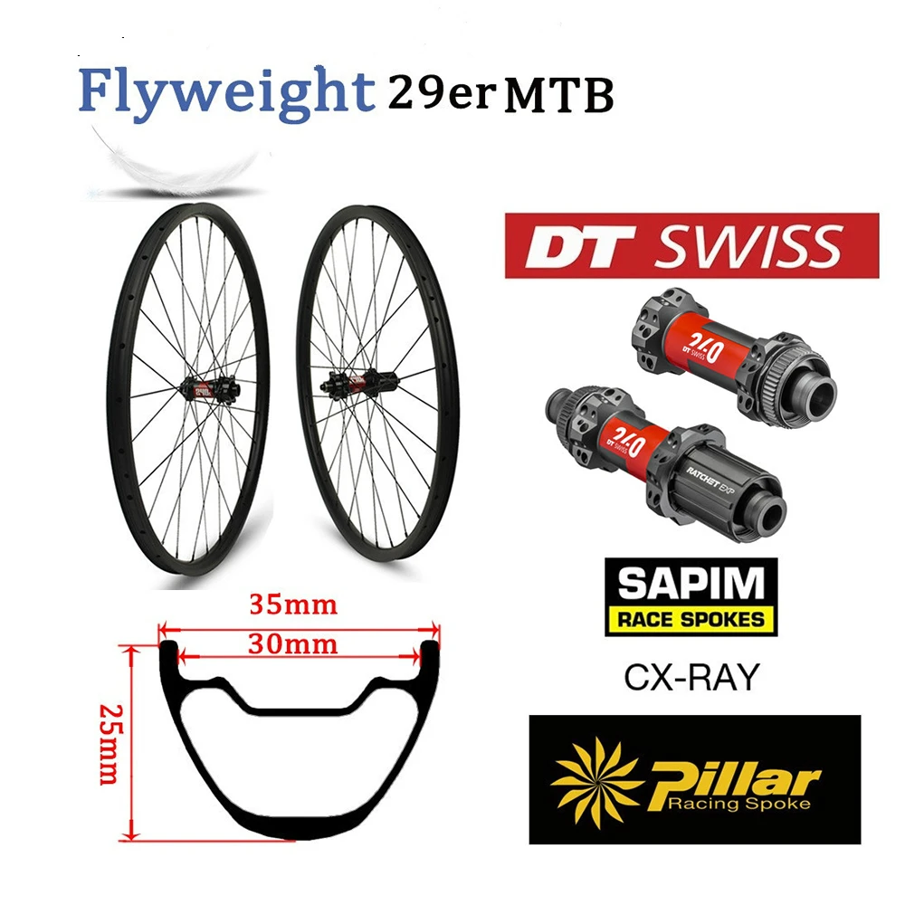 

29er MTB Wheels Super Light 355g Rim DT Swiss 240 MTB Hub Mountain Bike Carbon Wheel Tubeless Ready XC Wheelset Hookless