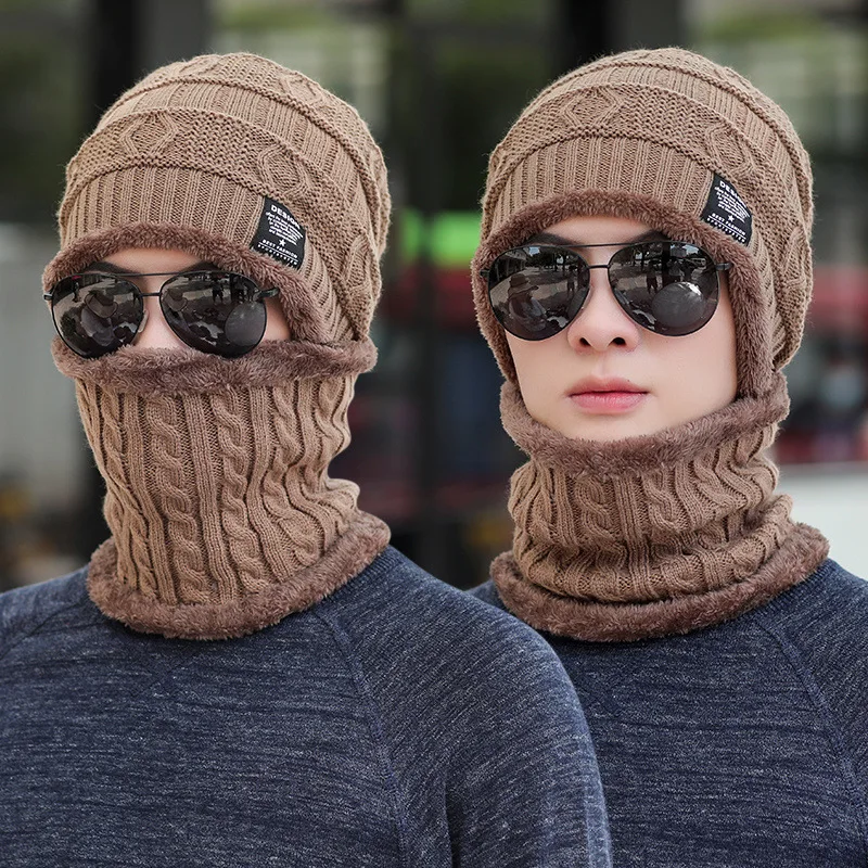 

2021 New Winter Beanie Hat for Men Knitted Hat Winter Cap Beanie Women Thick Wool Neck Scarf Cap Balaclava Mask Bonnet Hats